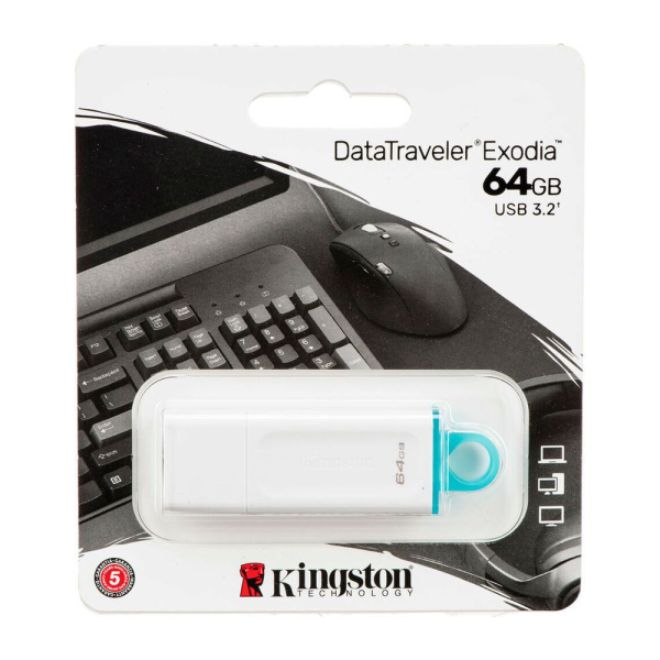 MEMORIA USB KINGSTON DATATRAVELER EXODIA, 64GB, USB 3.2 GEN 1, BLANCO 740617314342