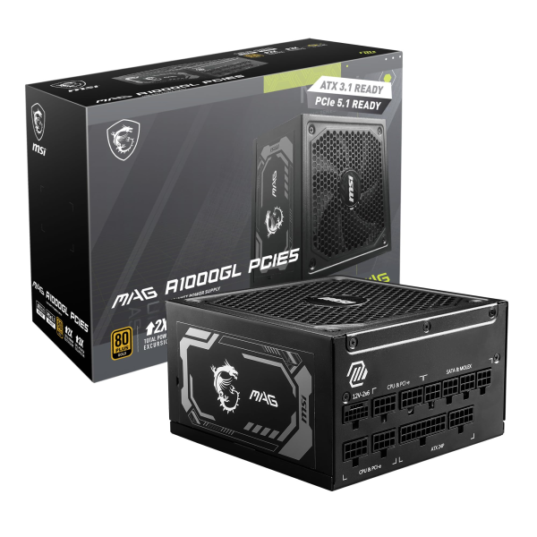 FUENTE DE ALIMENTACIÓN MSI MAG A1000GL PCIE5, 1000W, 80 PLUS GOLD, FORMATO ATX.