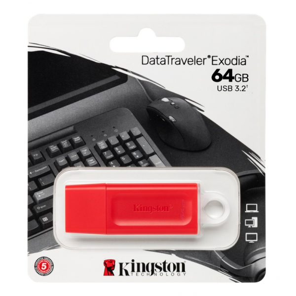 MEMORIA USB KINGSTON DATATRAVELER EXODIA 64GB, USB 3.2 GEN 1, COLOR ROJO 740617331400