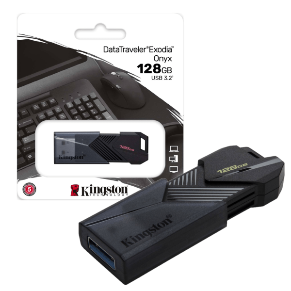 MEMORIA USB KINGSTON DATATRAVELER EXODIA ONYX, 128GB USB 3.2 GEN 1, COLOR NEGRO MATE 740617332742