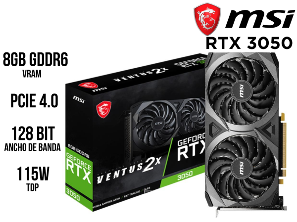 TARJETA DE VIDEO MSI GEFORCE RTX 3050 VENTUS 2X XS 8G OC, 8GB GDDR6, PCIE GEN 4.0 X8