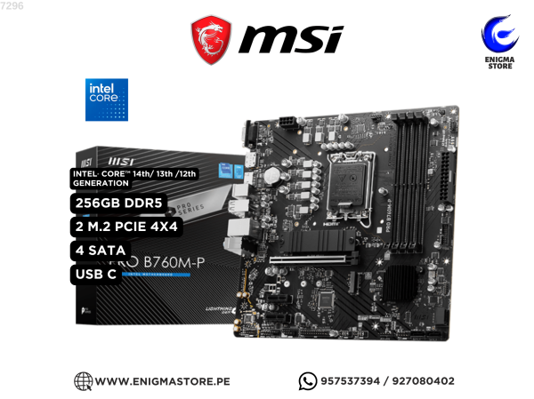 PLACA MADRE MSI PRO B760M-P, CHIPSET INTEL B760, DDR5 LGA1700, HDMI, DP, VGA, MATX 4711377086578