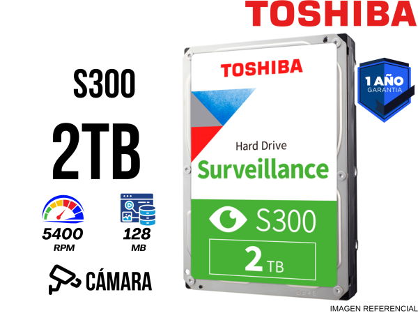 DISCO DURO TOSHIBA SURVEILLANCE S300, 2TB SATA 6.0GB/S, 5400RPM, 128MB CACHE, 3.5".