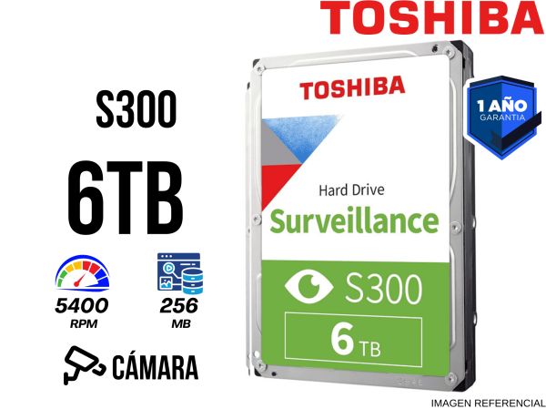 DISCO DURO TOSHIBA SURVEILLANCE S300, 6TB SATA 6.0GB/S, 5400RPM, 256MB CACHE, 3.5".