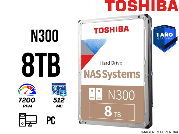 DISCO DURO TOSHIBA N300 NAS, 8TB, SATA 6.0GB/S, 7200RPM, 512MB CACHE, 3.5".