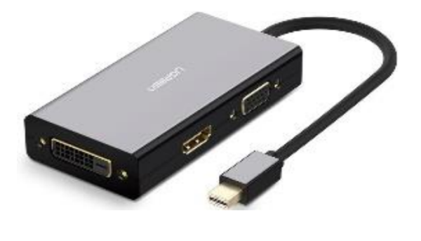 ADAPTADOR UGREEN 4K MINI DISPLAYPORT A HDMI- DVI -VGA - SOLO SE PUEDE USAR  UNA DE LAS 3 SALIDAS A LA VEZ, NO SE PUEDEN USAR PUERTOS HDMI DVI VGA  SIM