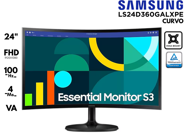 MONITOR ,SAMSUNG, LS24D360GALXPE 24P FHD 100HZ 4MS VA CURVO