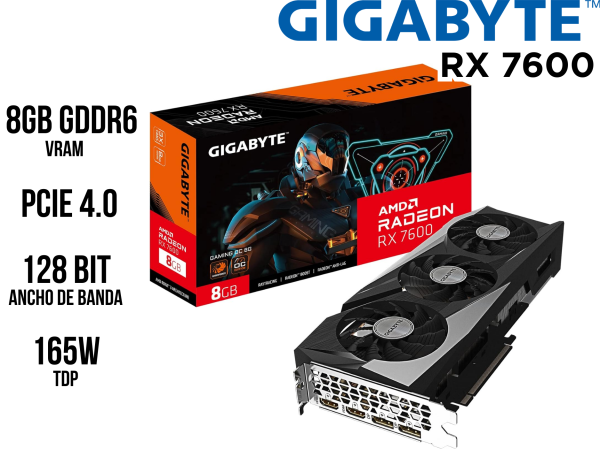 TARJETA DE VIDEO GIGABYTE RADEON RX 7600 GAMING OC 8G, 8 GB GDDR6, PCI-E 4.0