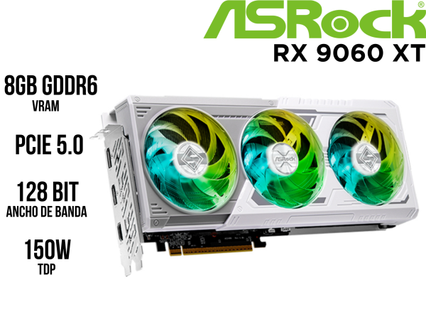 TARJETA DE VIDEO ASROCK AMD RADEON RX 9060 XT STEEL LEGEND 8GB OC, 8 GB GDDR6, PCI-E 5.0
