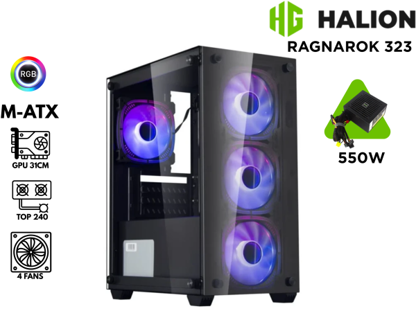CASE GAMER, HALION , RAGNAROK 323 VIDRIO 550W, 4X12RGB