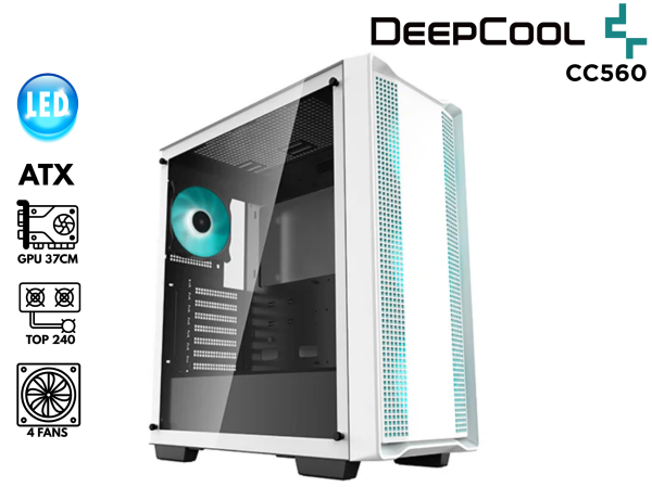 CASE GAMER, DEEP COOL, CC560 WHITE MID TOWER