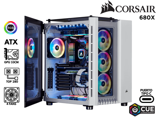 CASE GAMER, CORSAIR, 680X WHITE RGB 4FAN