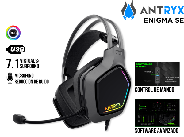 AUDIFONO GAMER, ANTRYX, ENIGMA SE GRAY 7.1 VIBRADOR