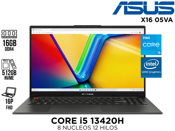 LAPTOP ,ASUS ESP, X16 05VA CORE I5 13420H ,16GB DDR4, 512GB SSD, 16P WUXGA INDIE BLACK