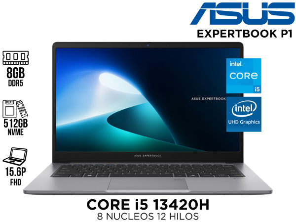 LAPTOP ,ASUS ESP, EXPERTBOOK P1 CORE I5 13420H 8GB RAM 512GB NVME 15.6P FHD