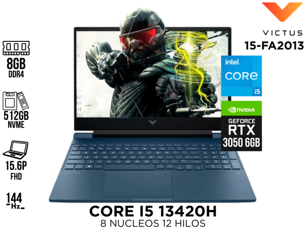 LAPTOP ,HP ENG,VICTUS 15-FA2013 ,CORE I5 13420H ,8GB DDR4 ,512GB ,RTX 3050 6GB , 15.6P 144HZ, WIN11