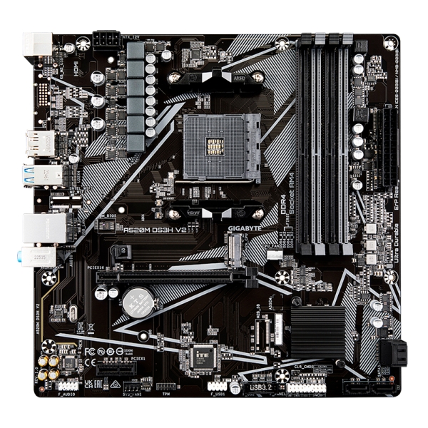 PLACA MADRE GIGABYTE A520M DS3H V2 (REV. 1.0), AM4, DDR4, HDMI, DP, HD AUDIO.