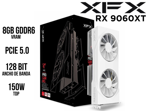 TARJETA DE VIDEO RX 9060XT 8GB XFX 2X GDDR6 WHITE