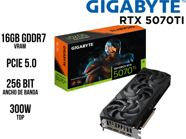 TARJETA DE VIDEO, GIGABYTE, RTX 5070TI WIND FORCE 16GB GDDR7 OC