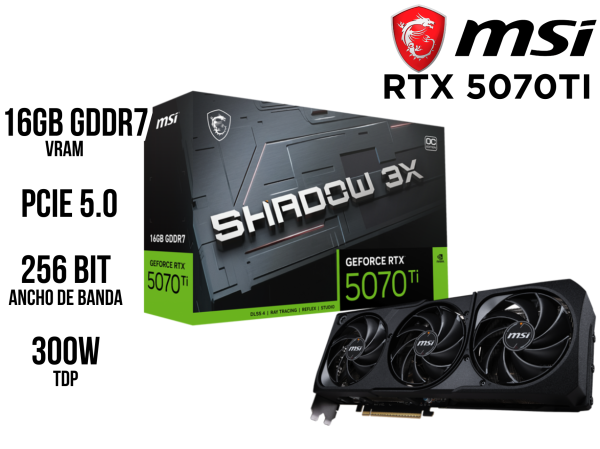 TARJETA DE VIDEO, MSI, RTX 5070TI SHADOW 3X 16GB GDDR7 OC