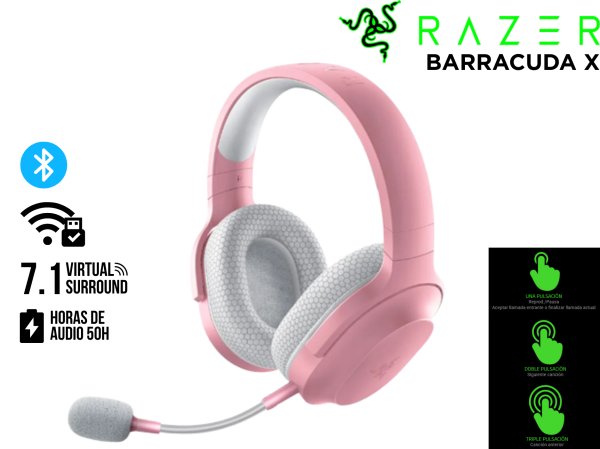 AUDIFONO GAMER, RAZER, BARRACUDA X WIRELESS 2.4GHZ BLUETOOTH 7.1 PINK