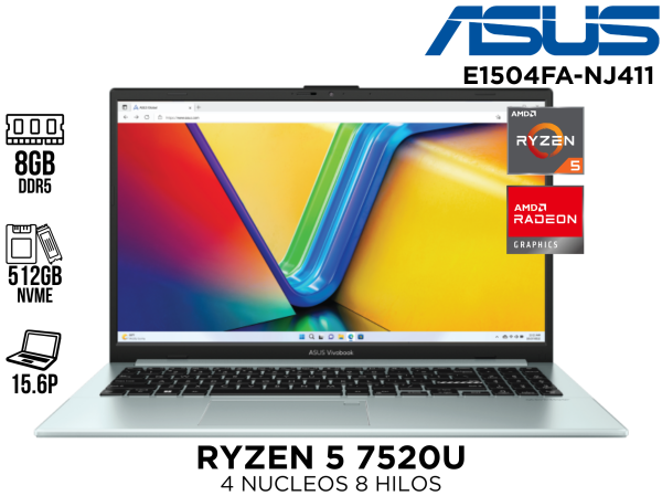 LAPTOP ,ASUS ,VIVOBOOK E1504FA-NJ411 ,RYZEN 5 7520U ,8GB DDR5 ,512GB