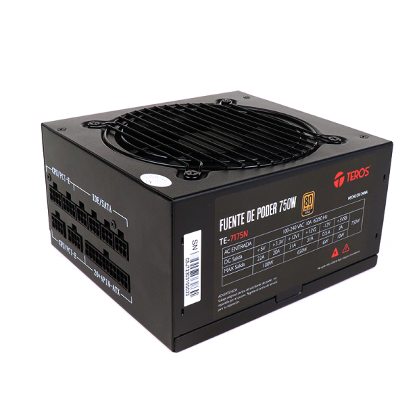FUENTE DE PODER TEROS TE-7175 ATX 750W 80 PLUS GOLD 100V-240VAC CERTIFICADA