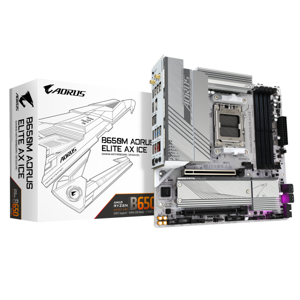 MOTHERBOARD GIGABYTE B650M AORUS ELITE AX ICE, CHIPSET AMD B650, SOCKET AMD AM5, MATX