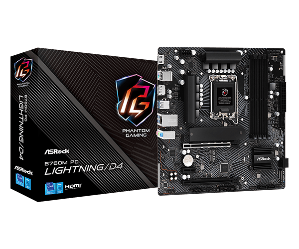 MOTHERBOARD ASROCK B760M PG LIGHTNING/D4, CHIPSET INTEL B760, LGA1700, MATX