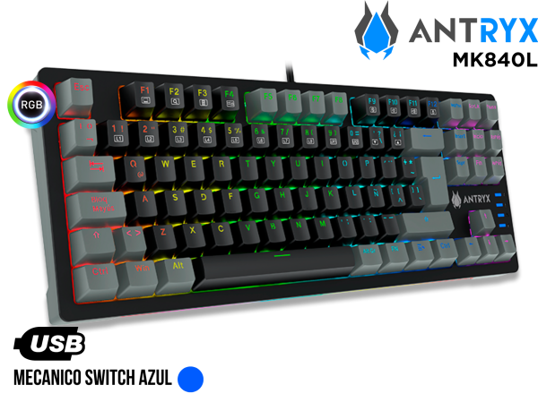 TECLADO MECANICO, ANTRYX, MK840L BLACK&GRAY BLUE SWITCH
