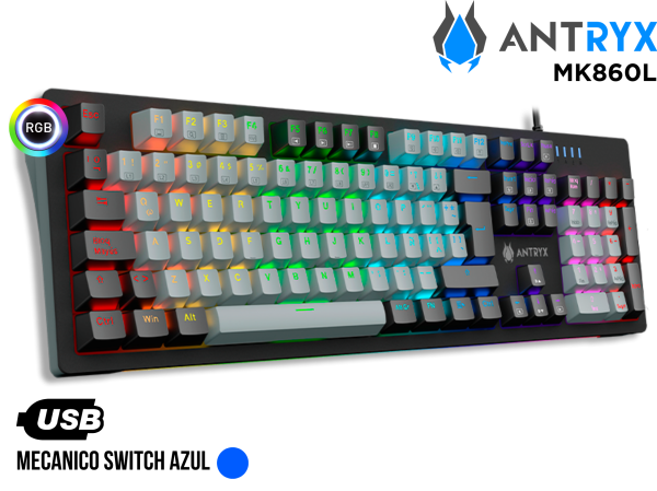 TECLADO MECANICO, ANTRYX, MK860L BLACK&GRAY BLUE SWITCH