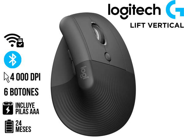 MOUSE LOGITECH LIFT VERTICAL ERGONOMIC WIRELESS/BT BLACK
