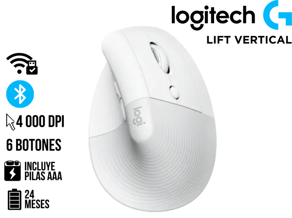 MOUSE LOGITECH LIFT VERTICAL ERGONOMIC WIRELESS/BT WHITE