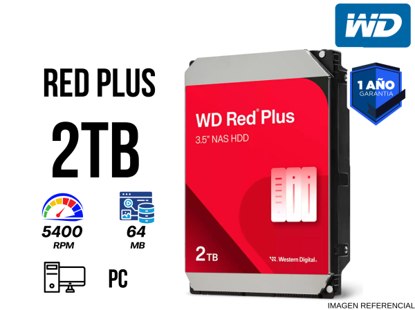 DISCO DURO WESTERN DIGITAL RED PLUS WD20EFPX, 2TB, SATA, 5400RPM, 3.5", CACHE 64MB