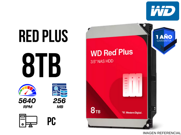 DISCO DURO WESTERN DIGITAL RED PLUS NAS, WD80EFPX 8TB SATA 6GB/S 5640RPM 3.5" 256MB CACHÉ
