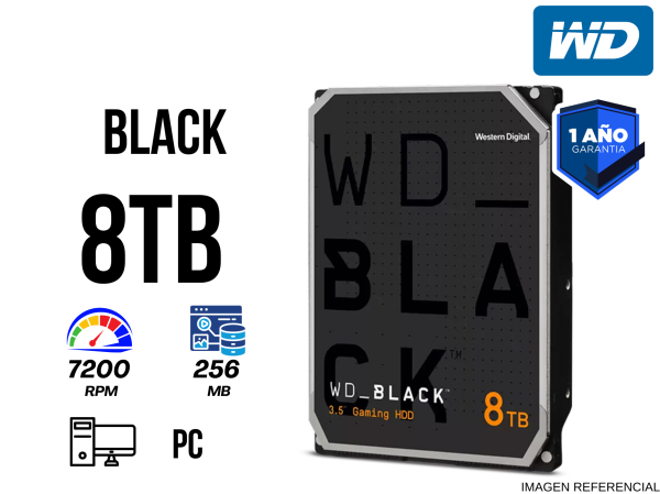 DISCO DURO PARA GAMING WESTERN DIGITAL WD_BLACK, 8TB, SATA, 256MB CACHE, 7200RPM, 3.5".