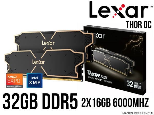 MEMORIA RAM, LEXAR 32GB (2X16GB) DDR5 6000MHZ THOR OC