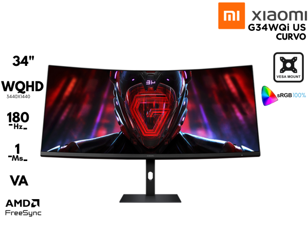MONITOR GAMER, XIAOMI, G34WQI US 34 CURVO WQHD 3440X1440/180HZ/1MS/FREESYNC PREMIUM