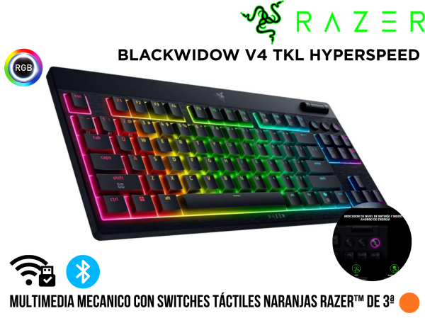 TECLADO RAZER BLACKWIDOW V4 TKL HYPERSPEED WIRELESS/BT MECHANICA