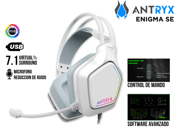 AUDIFONO GAMER, ANTRYX, ENIGMA SE WHITE 7.1 VIBRADOR