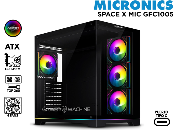 CASE GAMER, MICRONICS, SPACE X MIC GFC1005 4FAN ARGB ATX