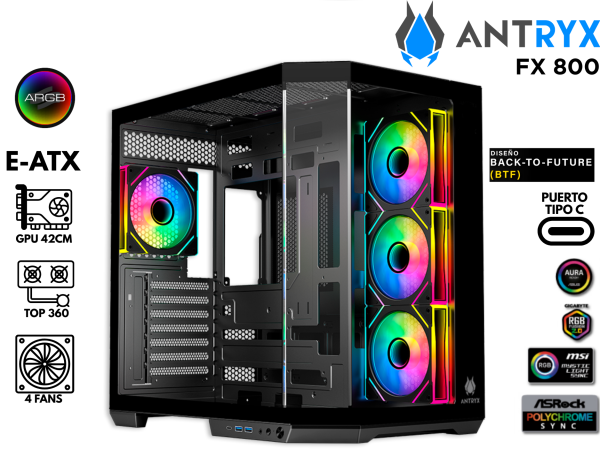 CASE GAMER, ANTRYX, FX 800 BLACK ARGB 4FAN USB TYPE-C