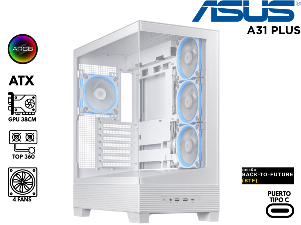 CASE ASUS A31 PLUS -WT-TG-ARGB WHITE