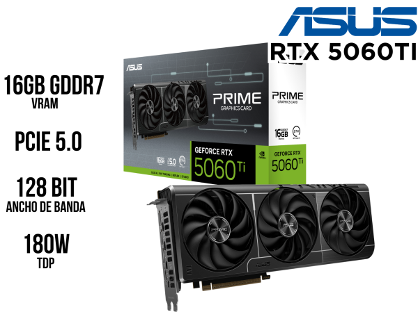 TARJETA DE VIDEO, ASUS, PRIME RTX 5060TI 16GB GDDR7 OC
