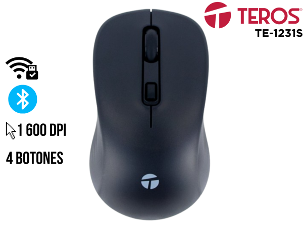 MOUSE, TEROS, TE-1231S BT 5.0 4BOTONES NEGRO