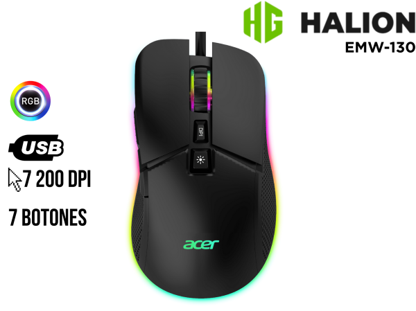 MOUSE GAMER, ACER, EMW-130-BK NEGRO RGB 7B 6400DPI