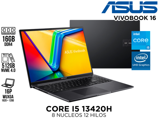 LAPTOP ASUS VIVOBOOK 16 CORE I5 13420H 16GB RAM SSD 512GB 16WUXGA