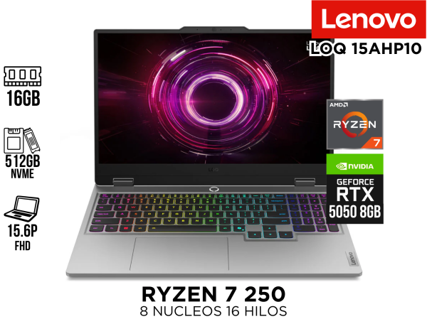 LAPTOP ,LENOVO ENG ,LOQ 15AHP10, RYZEN 7 250 ,16GB, 512GB NVME ,15.6P FHD ,RTX 5050 8GB ,W11
