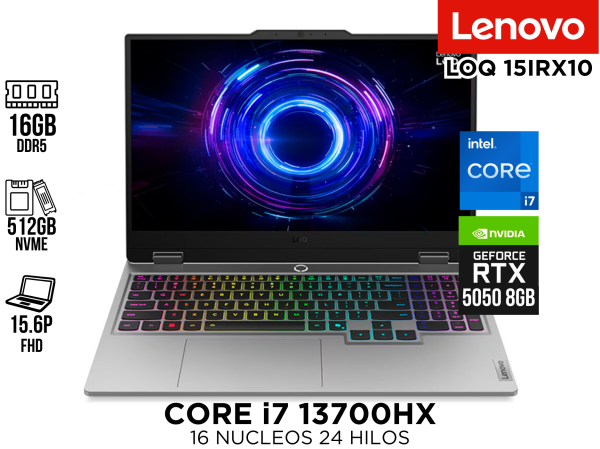 LAPTOP LENOVO LOQ 15IRX10 CORE I7 13700HX 16GB 512GB 8GB RTX5050 ESP