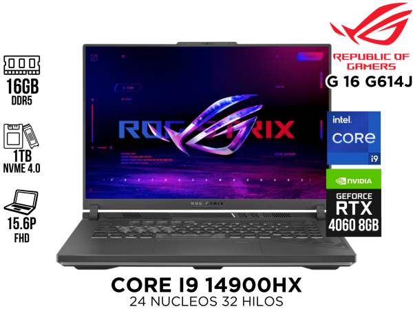 LAPTOP ASUS ROG STRIX G 16 G614J INTEL I9 14900HX 16GB DDR5 1TB SSD PCI 4.0 RTX 4060 8GB ESP